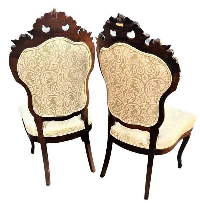 Antique Austro-Hungarian Heavily Carved Walnut Side Chairs - a Pair - 19th Century - 7