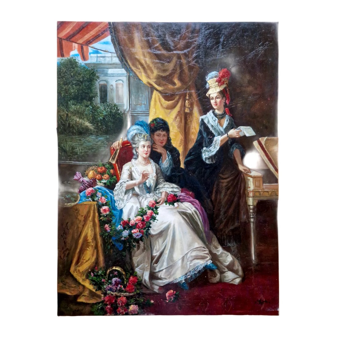 Mid-20th Century S. Martin - Rococo Style Interior Scene With Figures, Oil on Canvas (1 of 5)