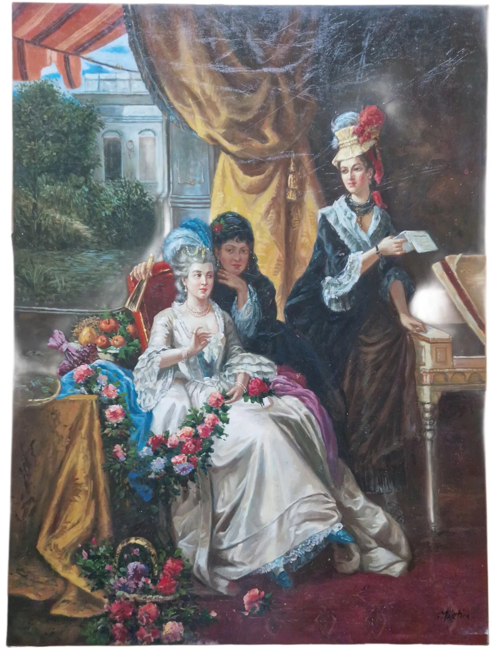 Mid-20th Century S. Martin - Rococo Style Interior Scene With Figures, Oil on Canvas - 2