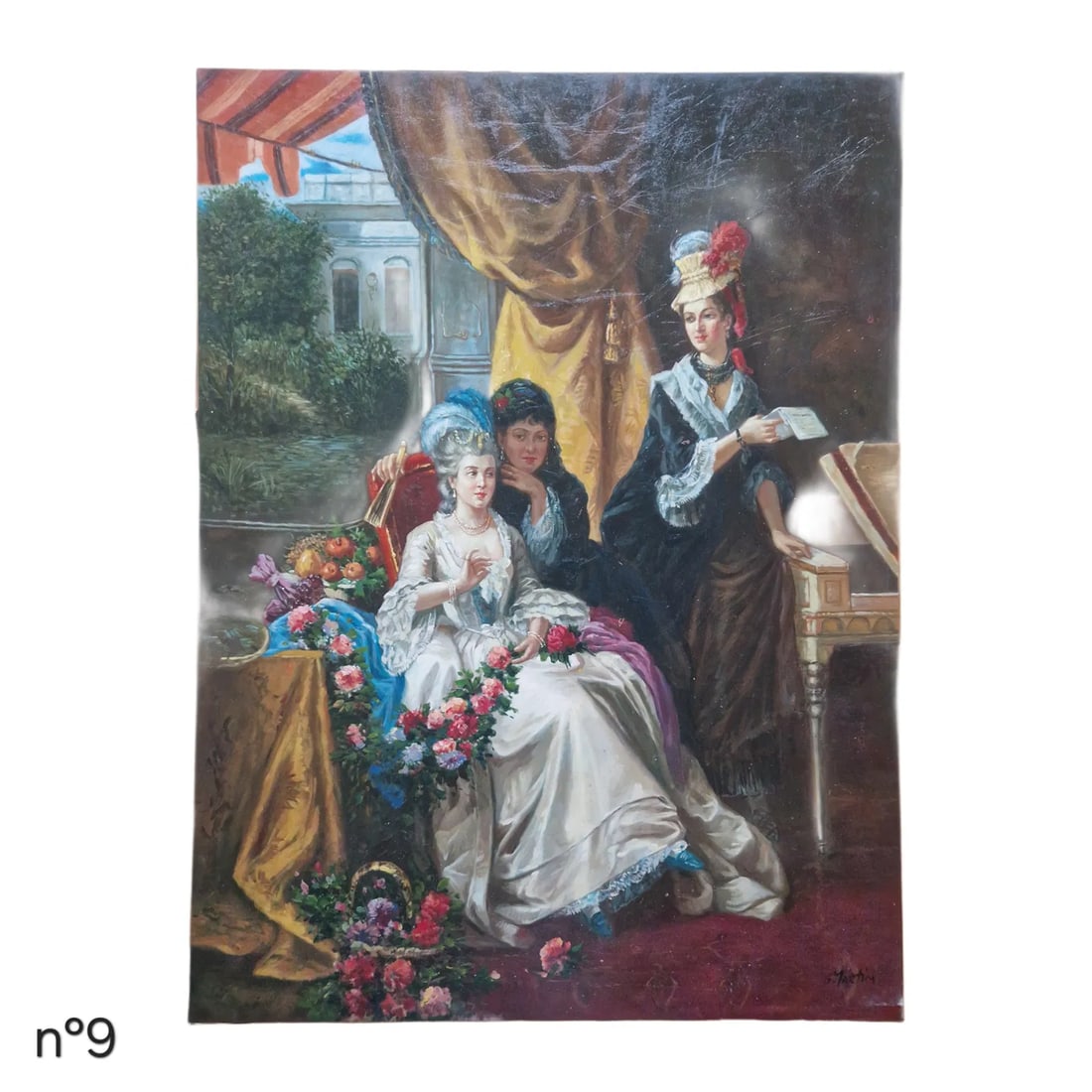 Mid-20th Century S. Martin - Rococo Style Interior Scene With Figures, Oil on Canvas - 4