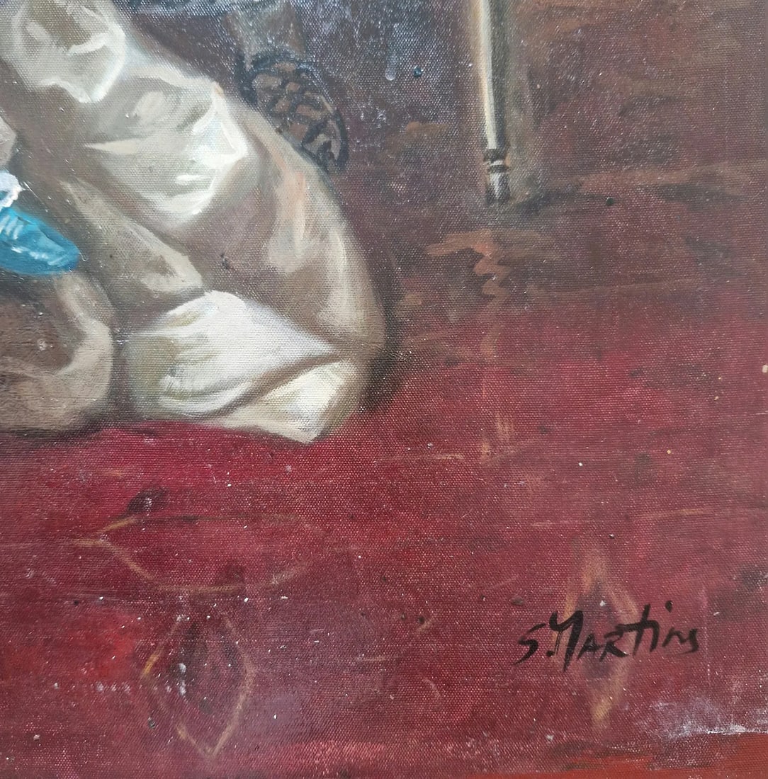 Mid-20th Century S. Martin - Rococo Style Interior Scene With Figures, Oil on Canvas - 5