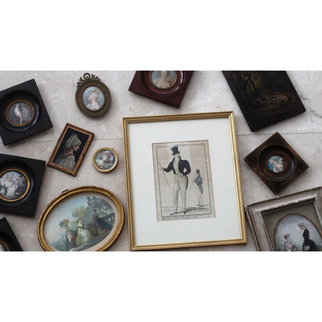 Le Bain, 19th-Century French Miniature Portrait, Rare and Exquisite Glimpse Into 1800s Private Lif - 2