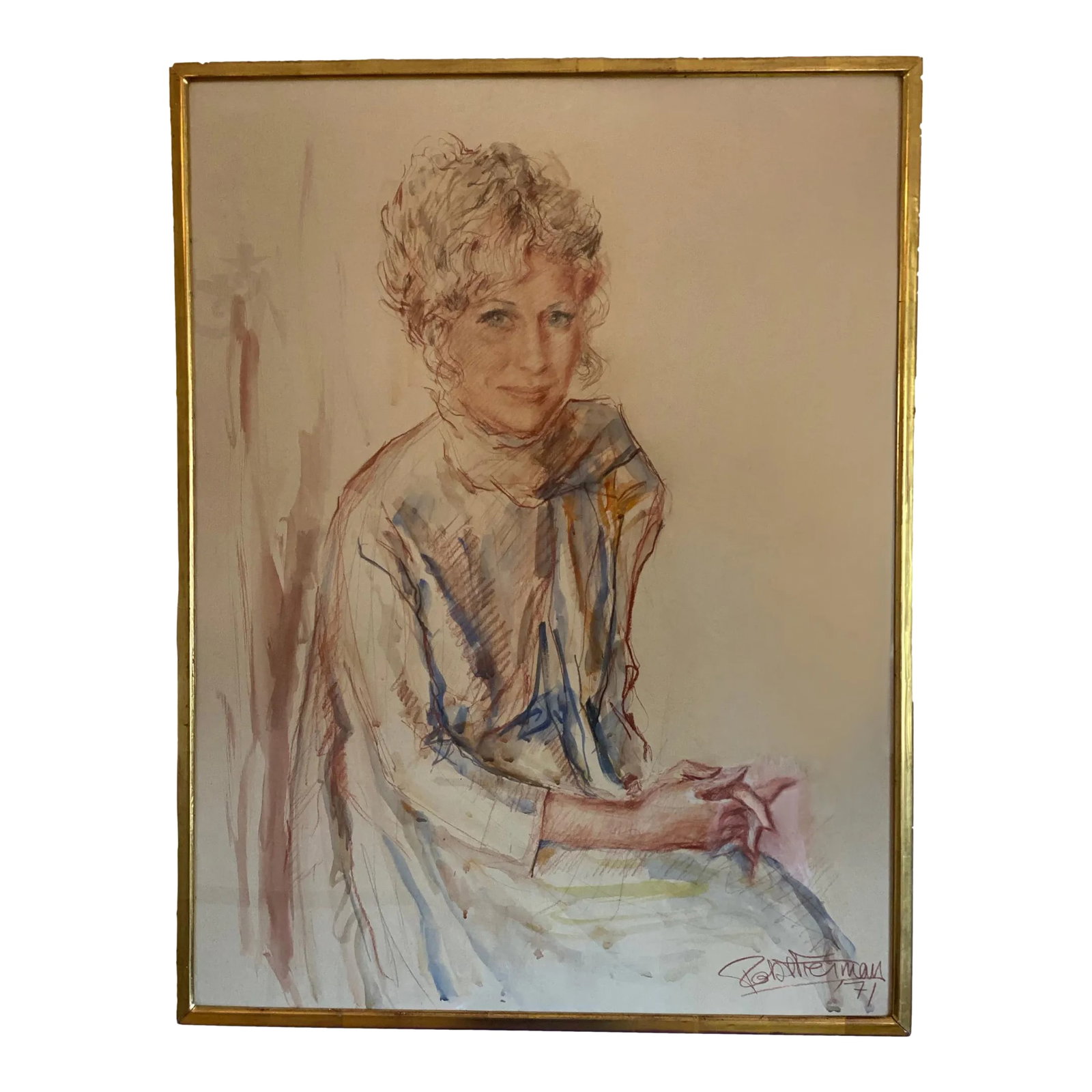 Robert Freiman - 1970s "Ilene" Portrait Watercolor Painting - Framed (1 of 5)