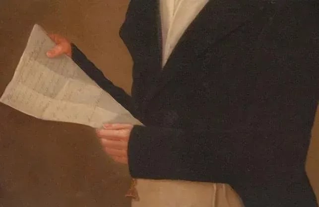 Early 19th Century New York State Portrait of a Man Holding a Letter Oil Painting on Canvas in Gilt - 3