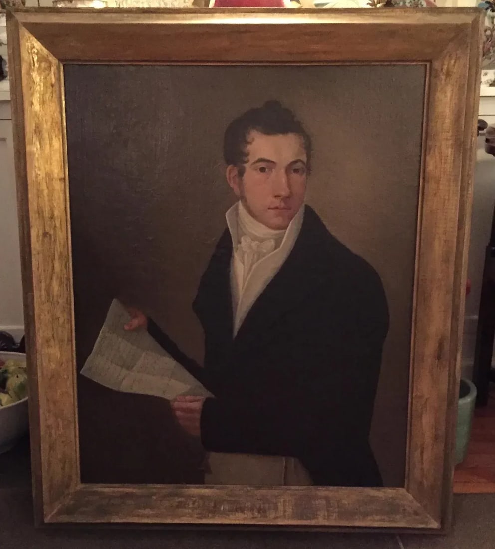 Early 19th Century New York State Portrait of a Man Holding a Letter Oil Painting on Canvas in Gilt - 8