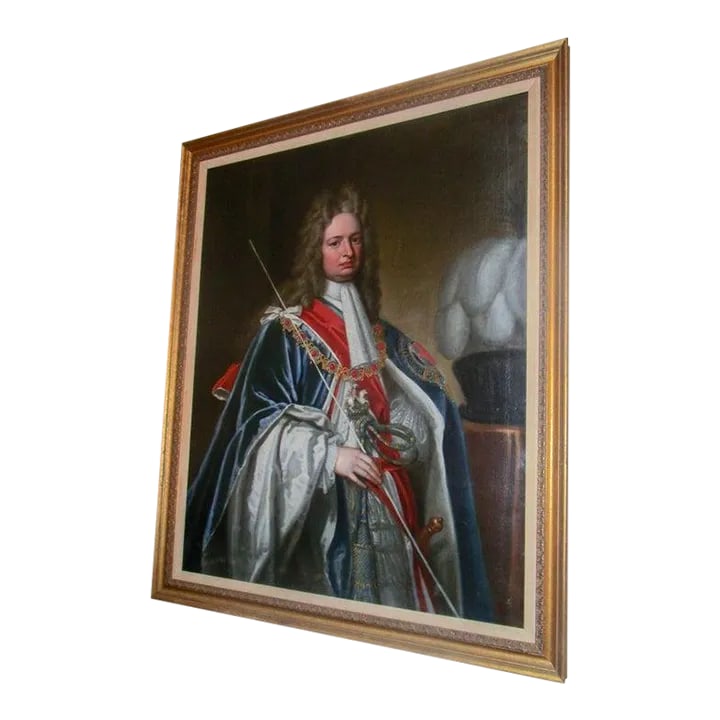 Portrait in Oil of Robert Harley 1st Earl of Oxford by Sir Godfrey Kneller: 19th Century copy of 18th century portrait of Robert Harley, 1st Earl of Oxford, (born 1661, London, died 1724, London). He was a British statesman who headed the Tory ministry from 1710 to 1714.