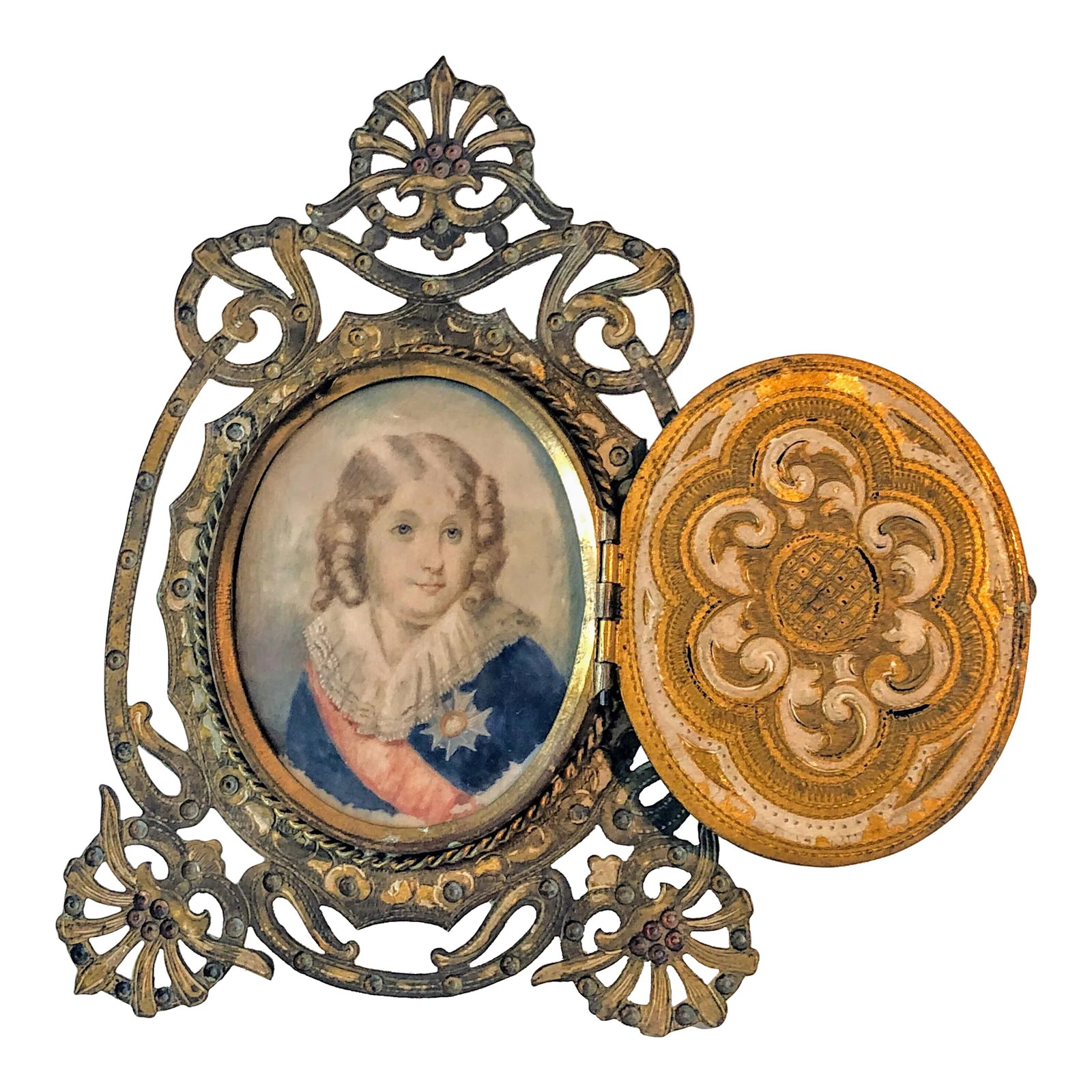 Late 19th Century Rare Anton Boehme Frame With Napoleon II Miniature Portrait Painting: CORRECTION TO SHIPPING TIME, THIS IS SELLER SHIPPING, ARRIVAL TIME IS 4-10 DAYS FROM PURCHASE DATE. Napoleon II miniature portrait painting, sometimes these little paintings of what seems to be the