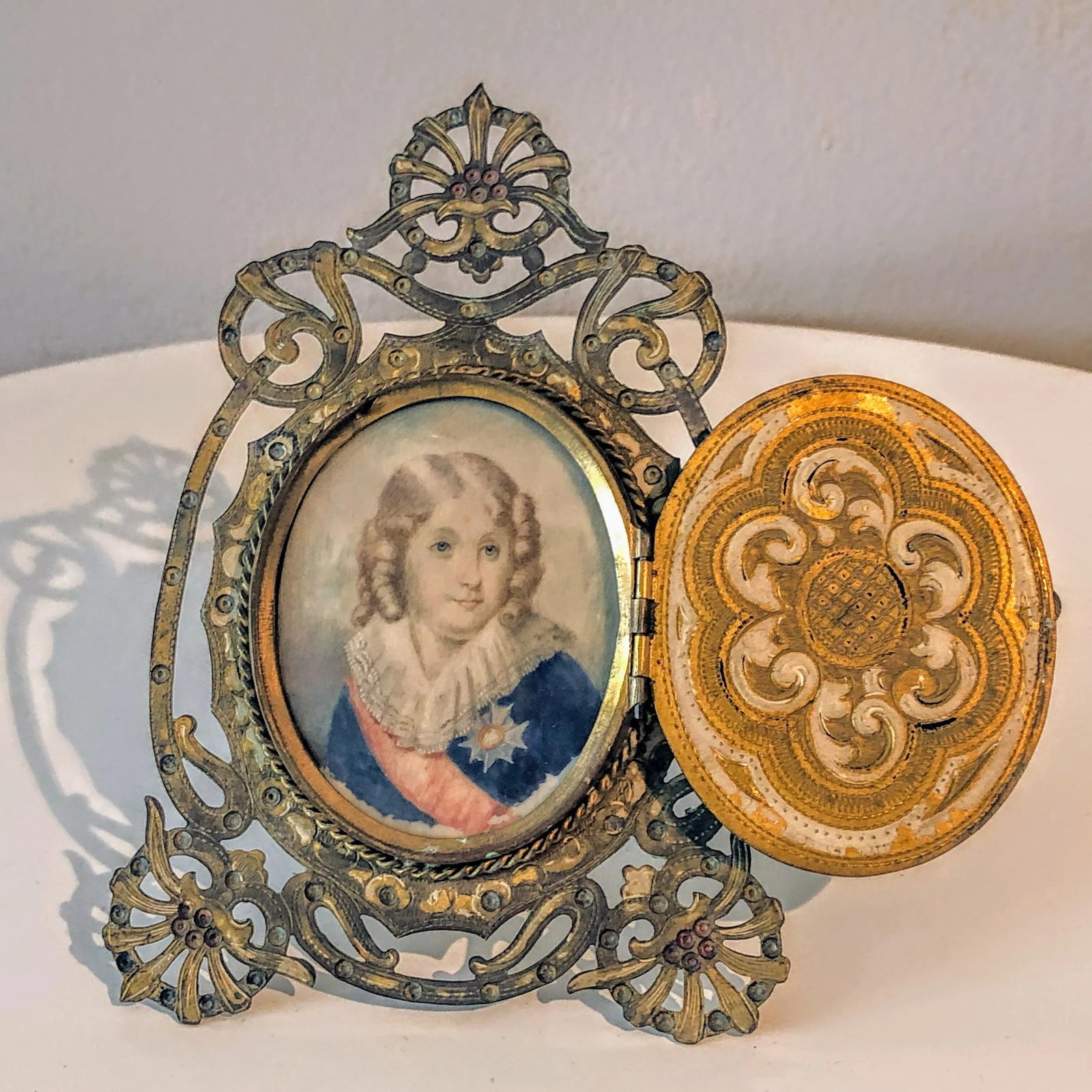 Late 19th Century Rare Anton Boehme Frame With Napoleon II Miniature Portrait Painting - 8