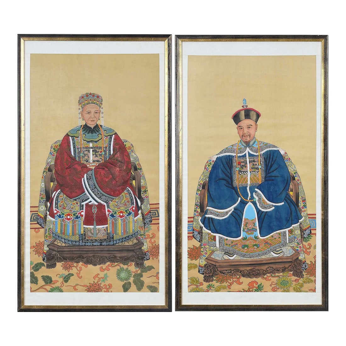 Pair Vintage Chinese Ancestral Painted on Silk Framed Portraits (1 of 8)