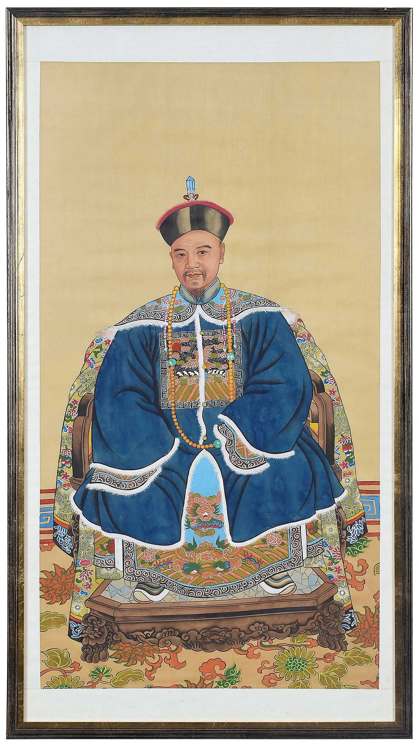Pair Vintage Chinese Ancestral Painted on Silk Framed Portraits - 2