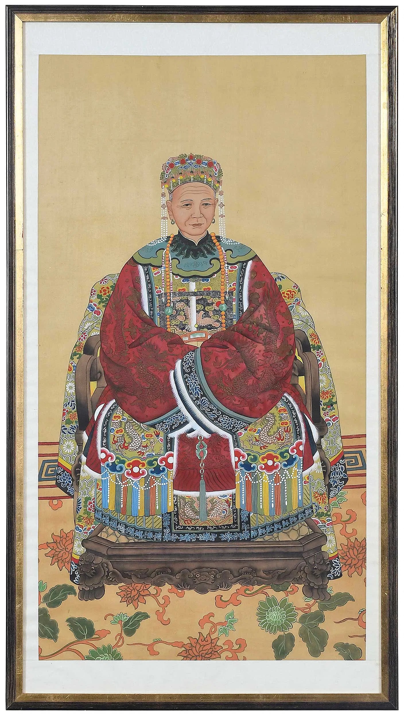 Pair Vintage Chinese Ancestral Painted on Silk Framed Portraits - 3