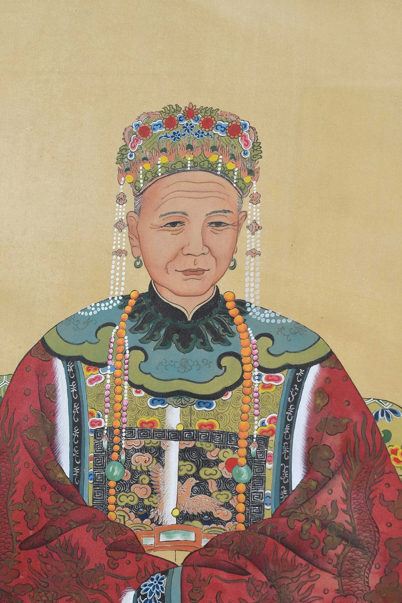 Pair Vintage Chinese Ancestral Painted on Silk Framed Portraits - 6