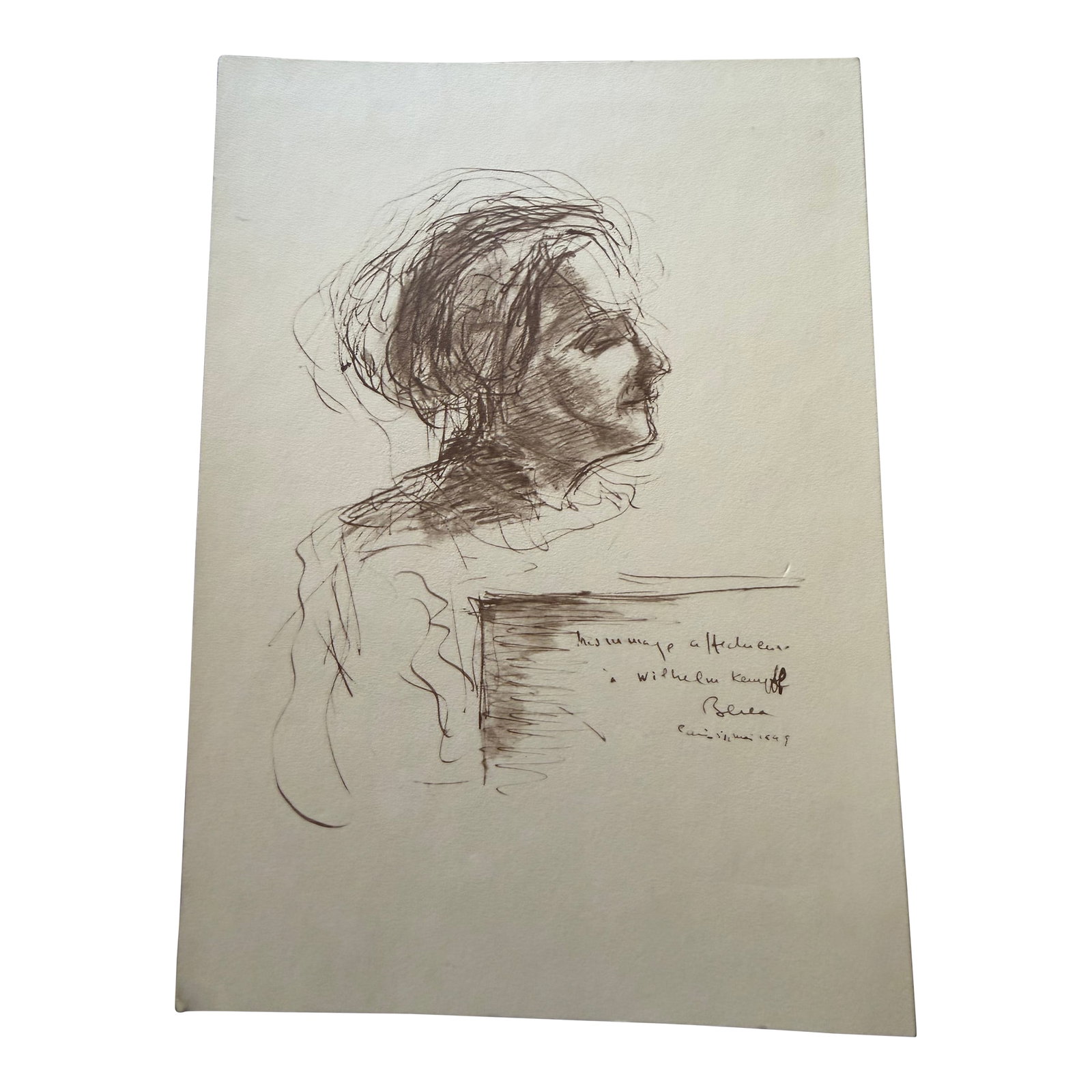 1949 Dimitrie Berea Sketch of Famous Mid- Century of German Classical Pianist Wilhelm Kempff: In 1949, the well known Romanian-born artist prepared this small sketch of his friend Wilhelm Kempff, who was himself a famous mid-century German classical pianist known for his skilled performances o