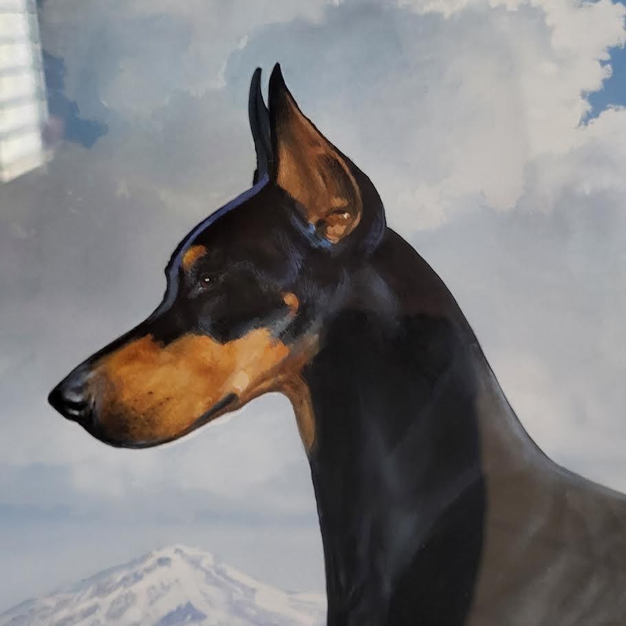 Stunning Painting Doberman Pinscher Male Dog - Red Rock Background - 3