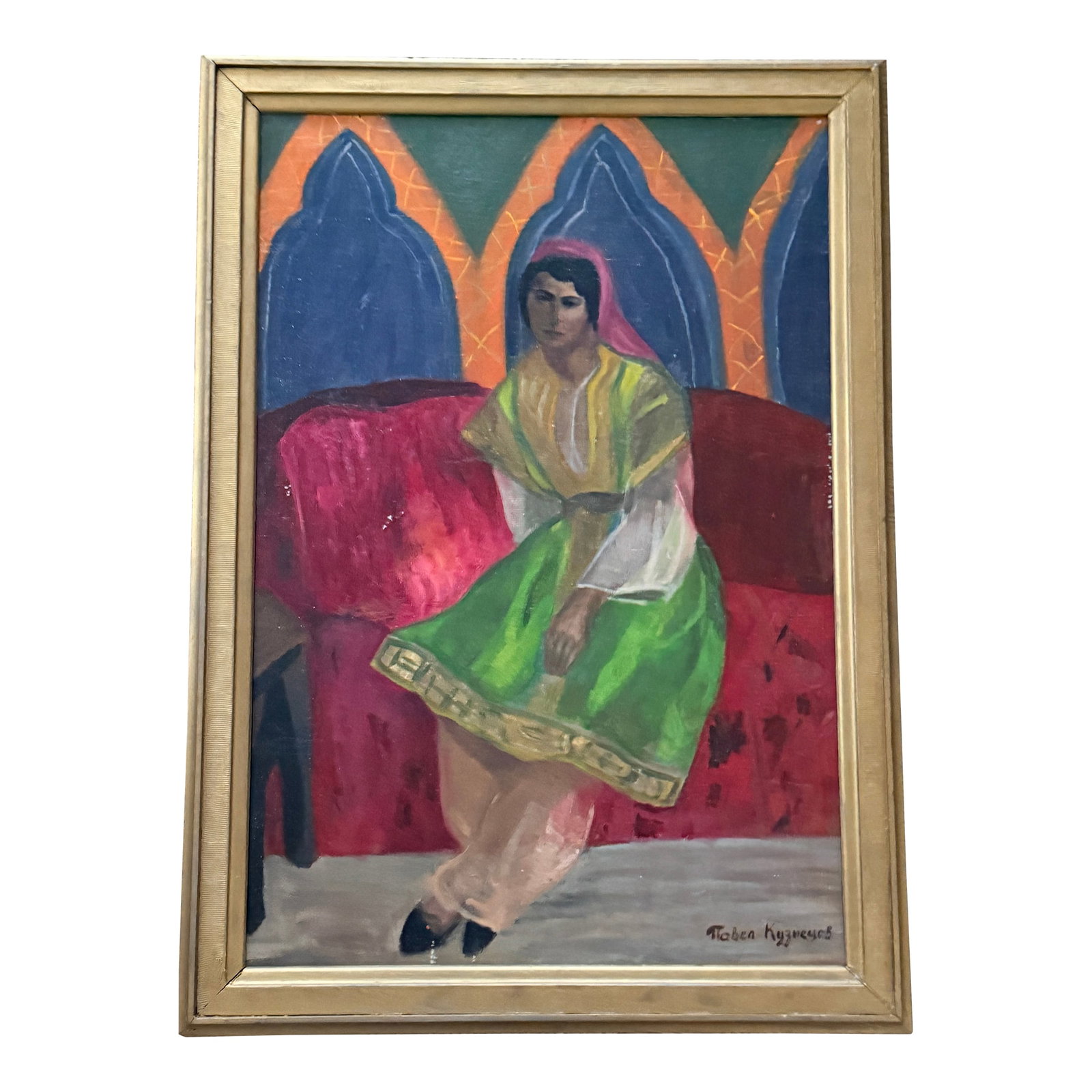 Portrait of a Russian Woman Oil Painting: Portrait of a Russian Woman Oil Painting The mood, the colors, the shapes. A great auction find ready for a new home. 22.5" x 31.75" Condition: Alterations: Original Condition Unaltered