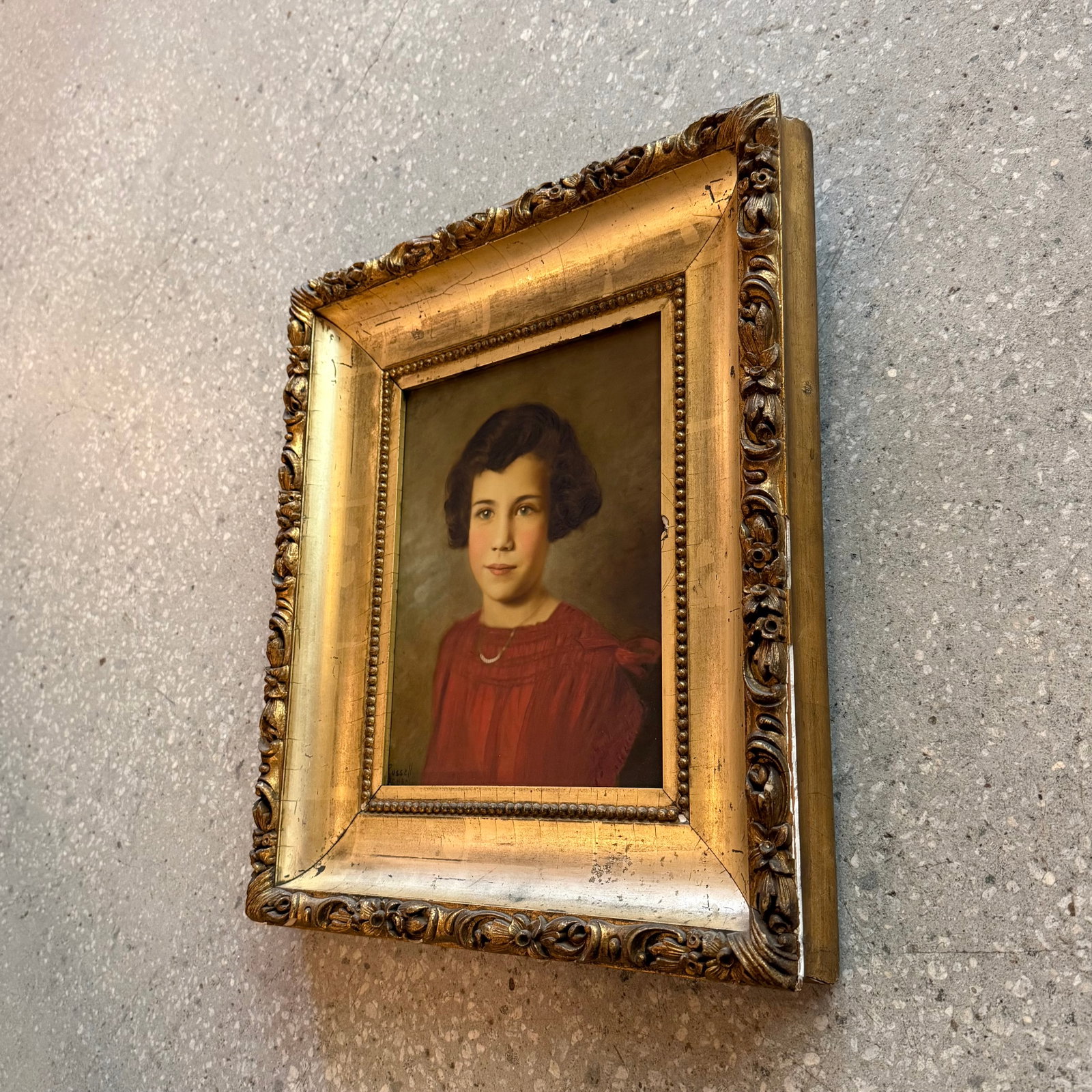 Early 20th Century Gilt Framed Portrait Painting of a Young Girl - 3