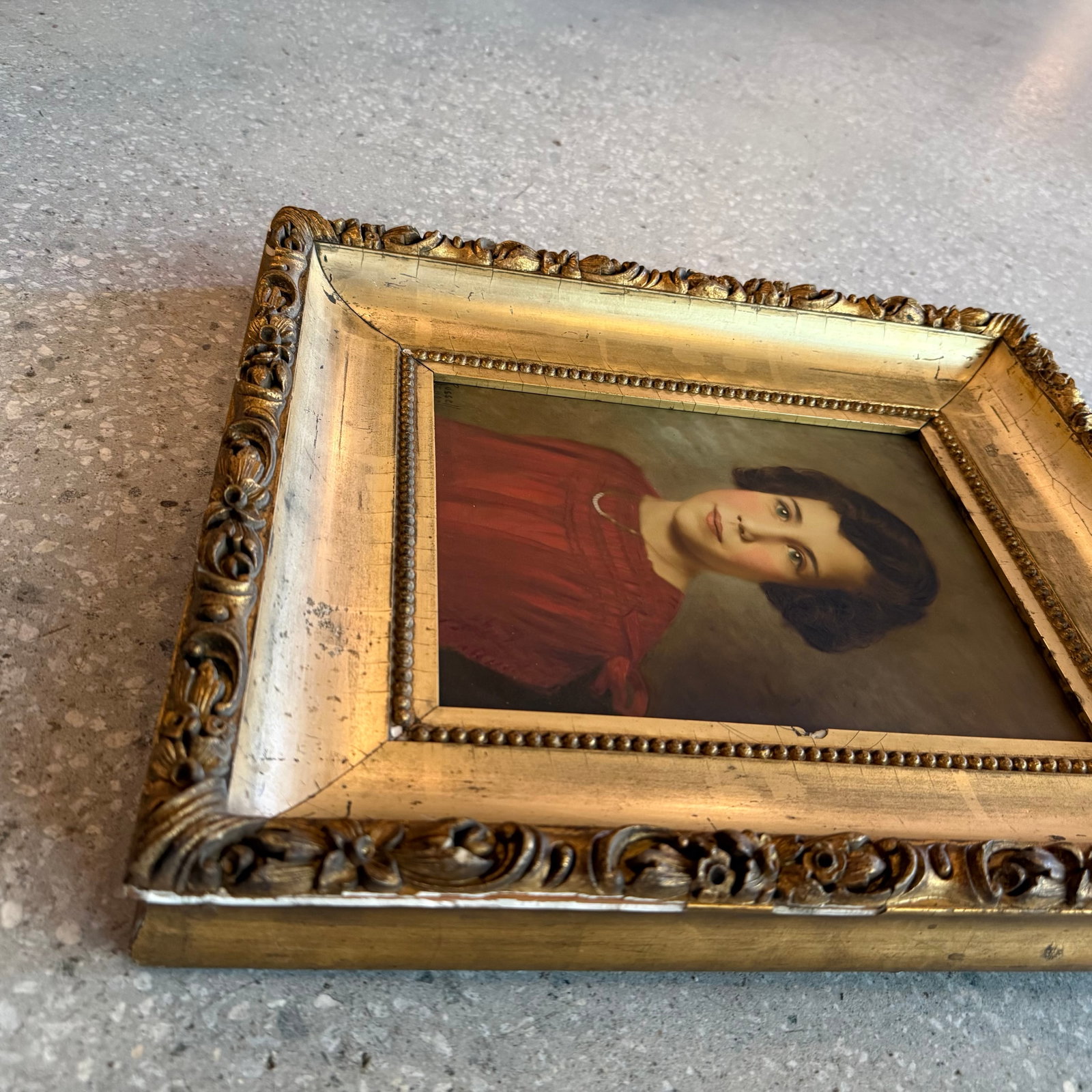 Early 20th Century Gilt Framed Portrait Painting of a Young Girl - 6