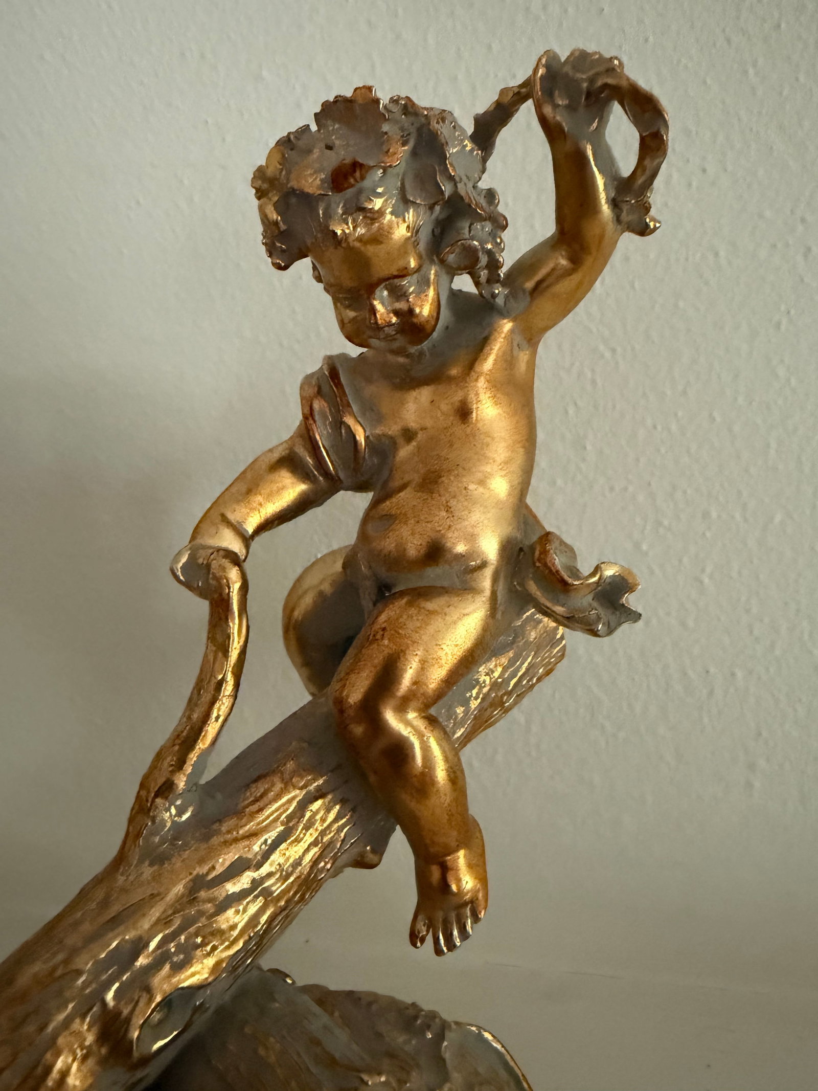 Vintage Sculpture of Gold Colored Cherubs on Log Seesaw - 4
