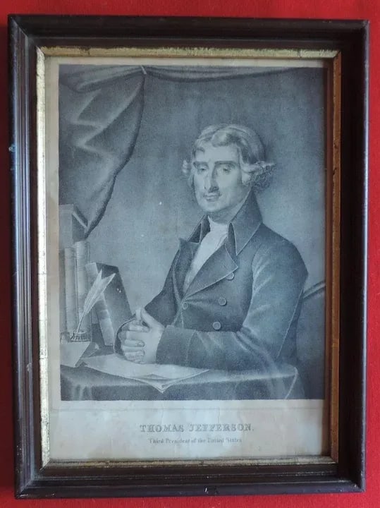 Early 19th Century American Black & White Portrait Print of President Thomas Jefferson - 3