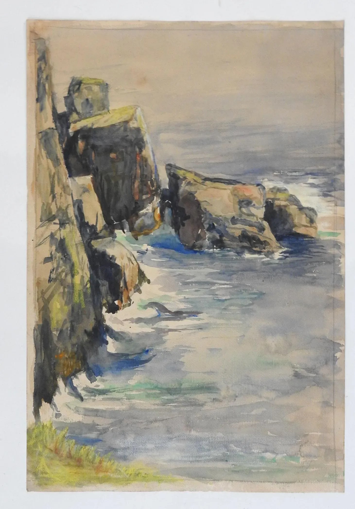 Antique Seaside Cliffs Watercolor Painting - 2