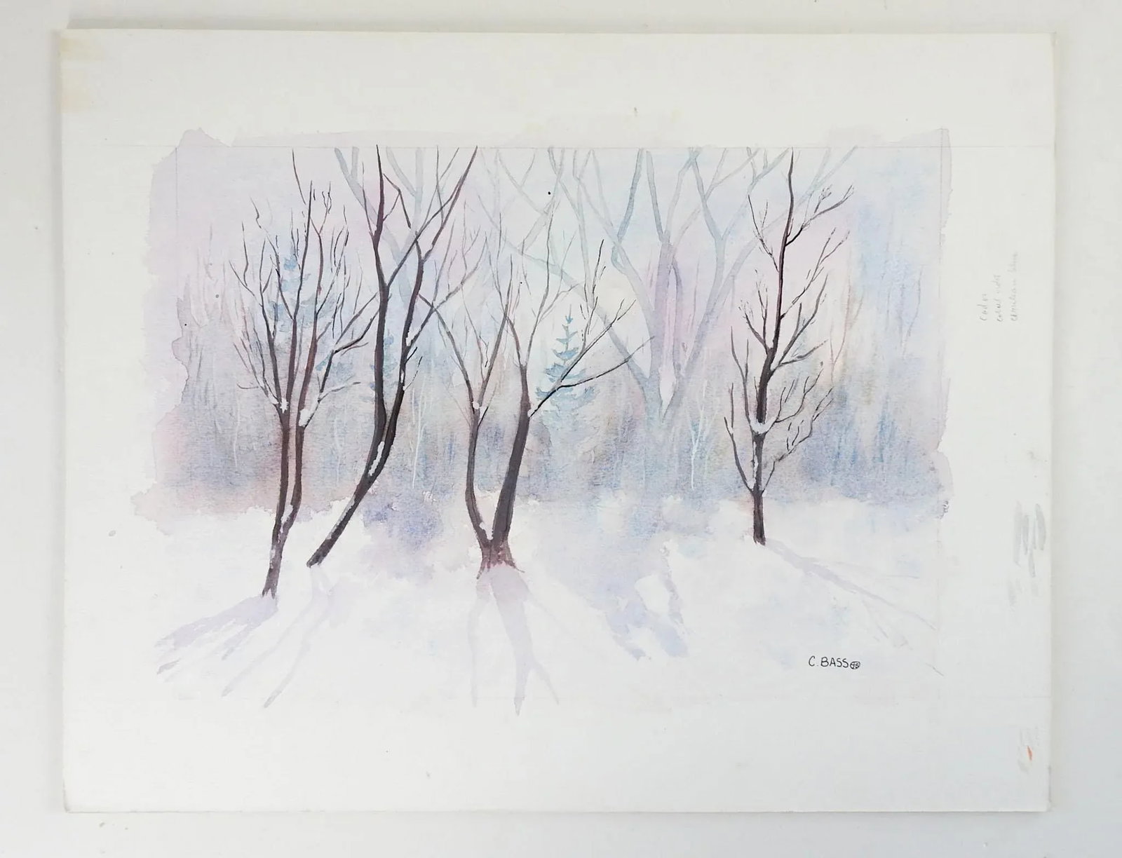 Vintage Impressionist Winter Sunrise Watercolor Painting - 3