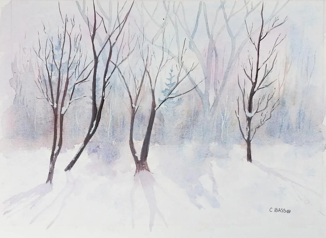 Vintage Impressionist Winter Sunrise Watercolor Painting - 4