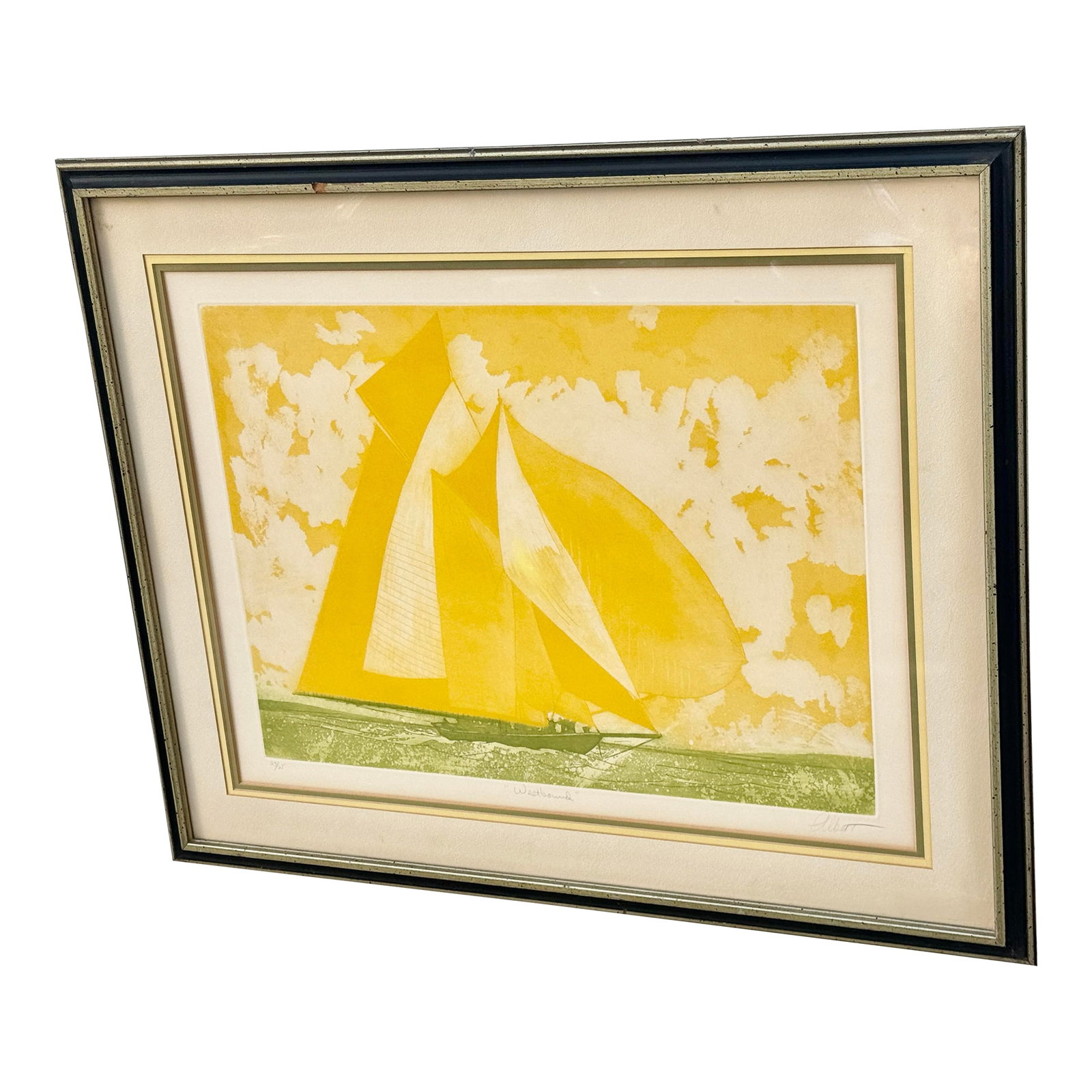 Vintage MCM Framed Color Etching Titled "Westbound" (1 of 11)