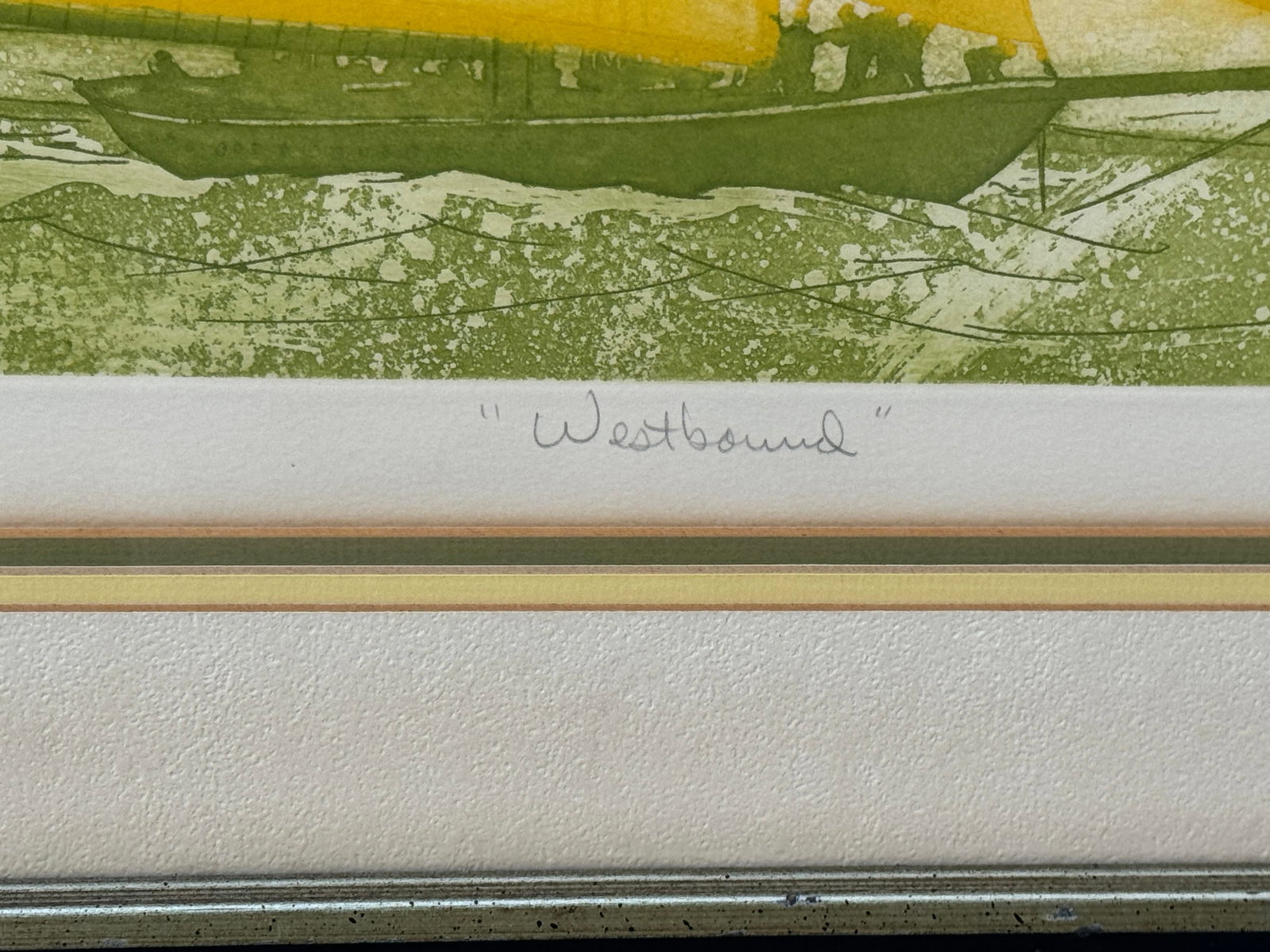 Vintage MCM Framed Color Etching Titled "Westbound" - 4