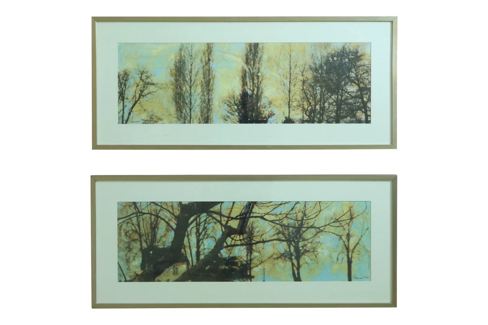 Pair Skyline Professionally Framed Giclee Prints by Sara Abbott: C.2007 By Sara Abbott Professionally Framed & Matted Offered @ Fraction Original Retail Cost Condition: Excellent Clean & Condition Size: 48 x 21 Condition: Alterations: Original Condition Unaltered