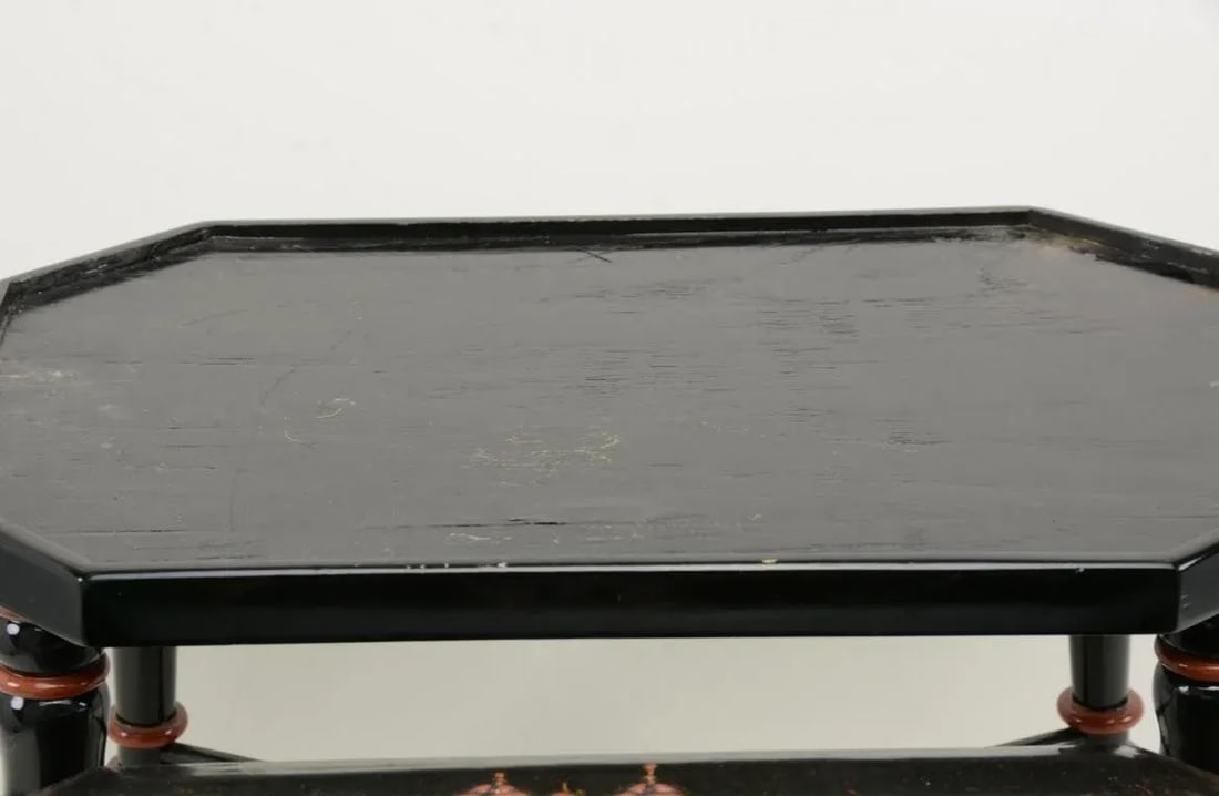 Chinese Black & Red Lacquer Landscape Decorated Box on Stand - 4