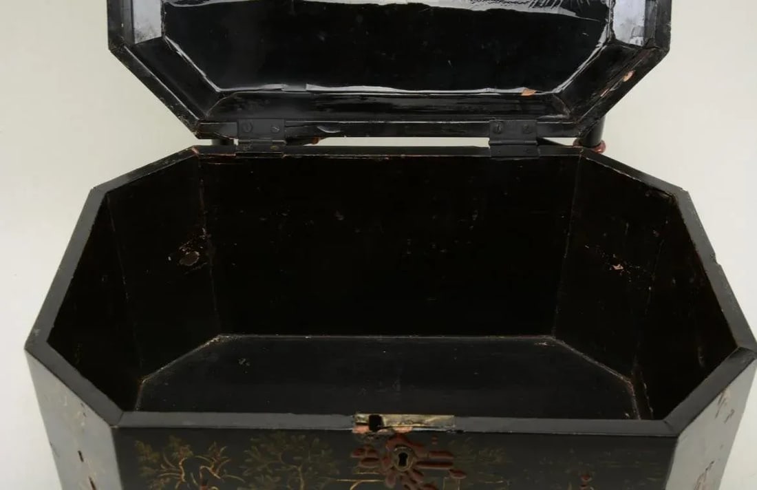Chinese Black & Red Lacquer Landscape Decorated Box on Stand - 6