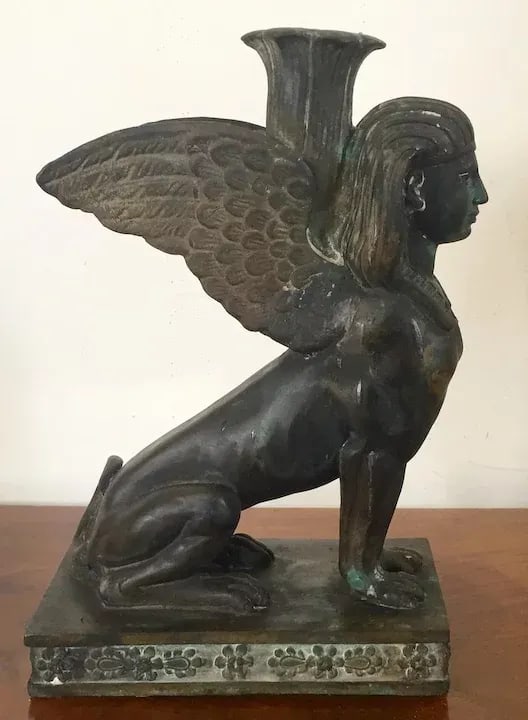 19th Century Grand Tour Egyptian Revival Bronze Winged Sphinx Candlestick - 5