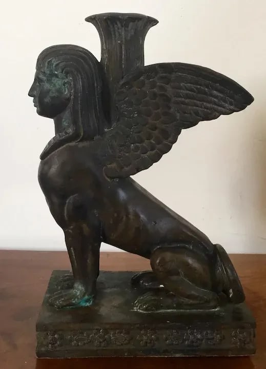 19th Century Grand Tour Egyptian Revival Bronze Winged Sphinx Candlestick - 7