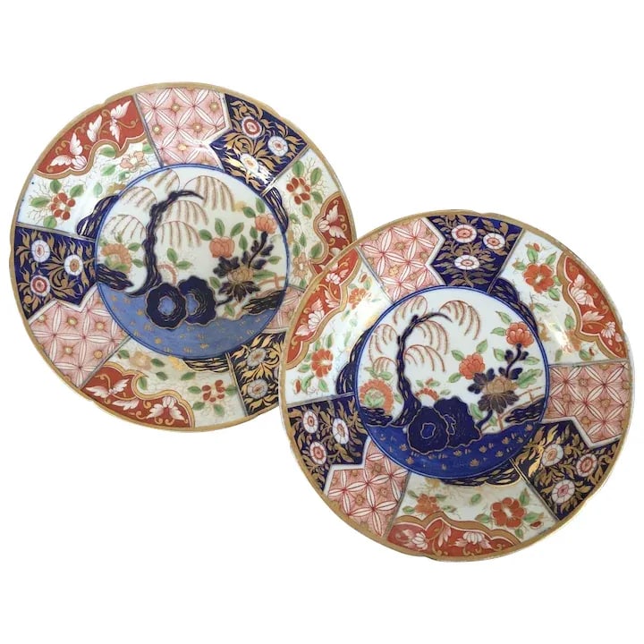 Early 19th Century Coalport Porcelain Imari Rock & Tree Dinner Plates - A Pair - 8