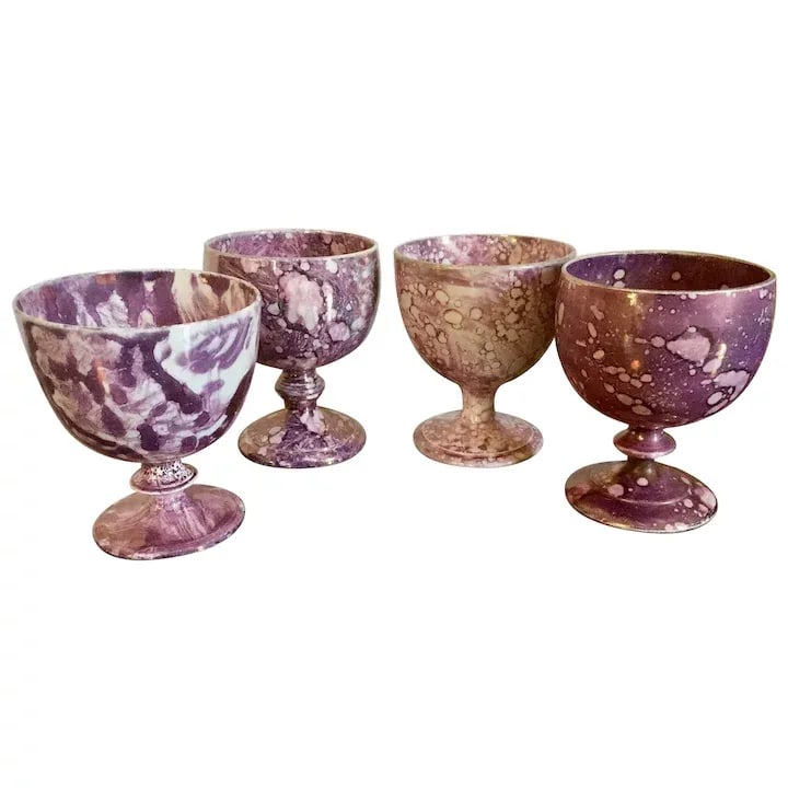 Early 19th Century English Regency Pink Luster Footed Goblets - Set of 4 - 11
