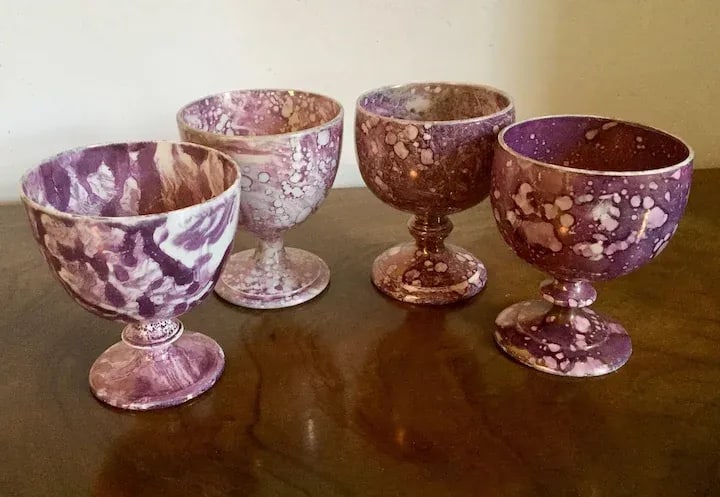 Early 19th Century English Regency Pink Luster Footed Goblets - Set of 4 - 2