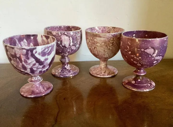 Early 19th Century English Regency Pink Luster Footed Goblets - Set of 4 - 3