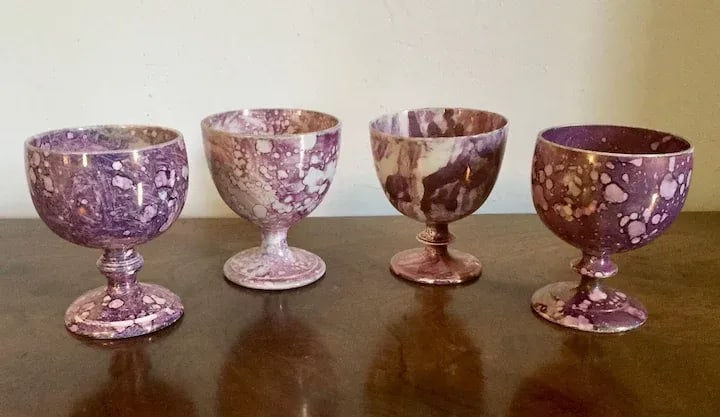 Early 19th Century English Regency Pink Luster Footed Goblets - Set of 4 - 4