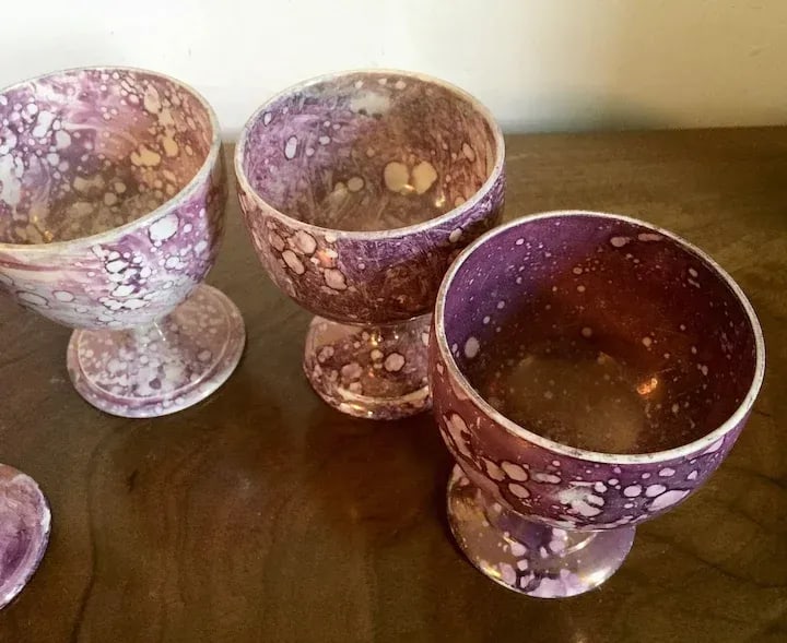 Early 19th Century English Regency Pink Luster Footed Goblets - Set of 4 - 6