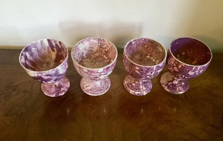 Early 19th Century English Regency Pink Luster Footed Goblets - Set of 4 - 7
