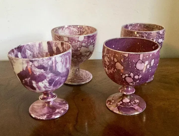 Early 19th Century English Regency Pink Luster Footed Goblets - Set of 4 - 8
