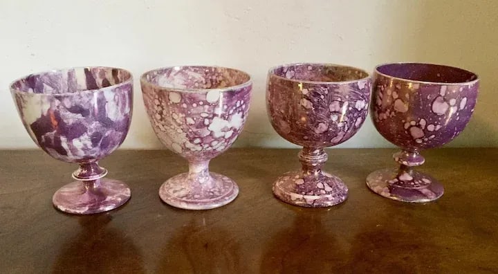 Early 19th Century English Regency Pink Luster Footed Goblets - Set of 4 - 9