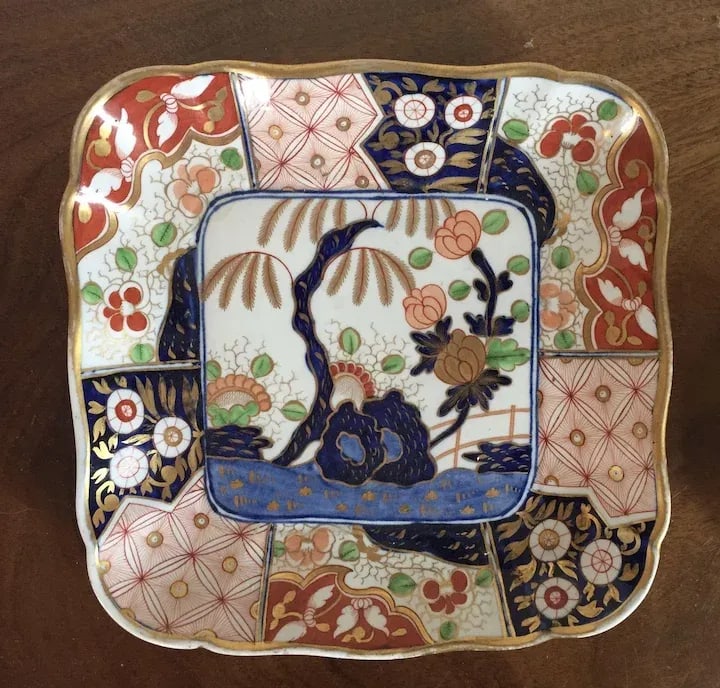 1810 Coalport Porcelain Rock & Tree Imari Square Dessert Dish 1810 - 2