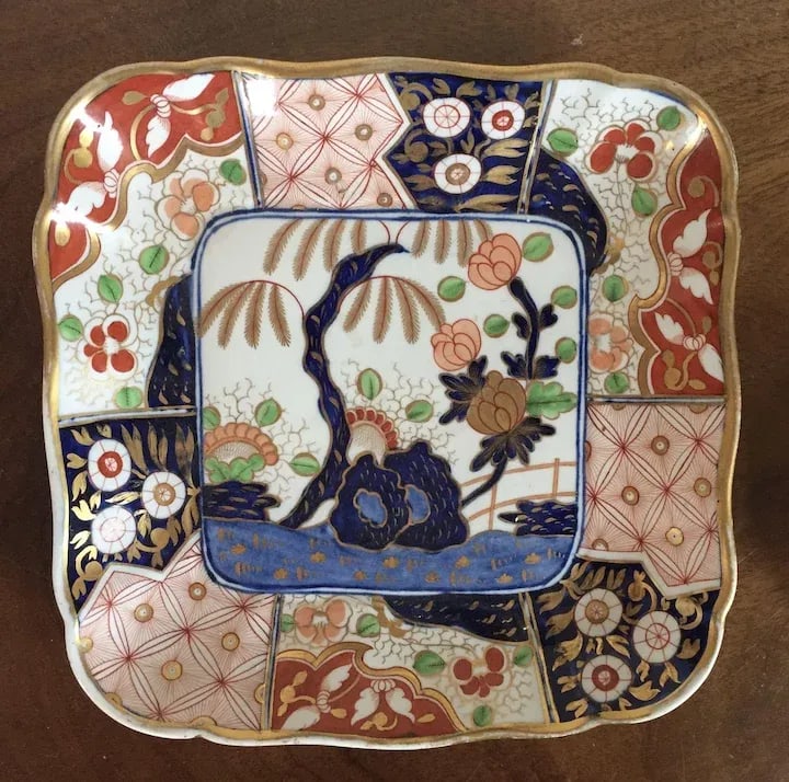 1810 Coalport Porcelain Rock & Tree Imari Square Dessert Dish 1810 - 5