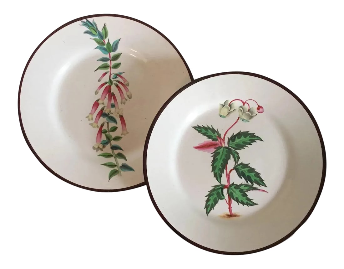 Early 19th Century English Creamware Botanical Plates with Named Flower Specimens - A Pair (1 of 10)