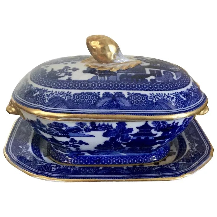 19th Century Copeland Spode Chinese Canton Style Blue & White Porcelain Sauce Tureen & Under Tray - - 11