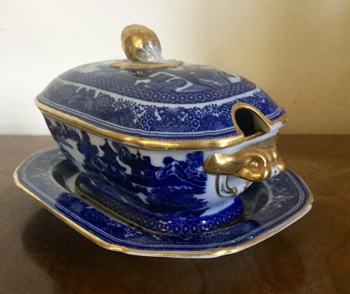 19th Century Copeland Spode Chinese Canton Style Blue & White Porcelain Sauce Tureen & Under Tray - - 5