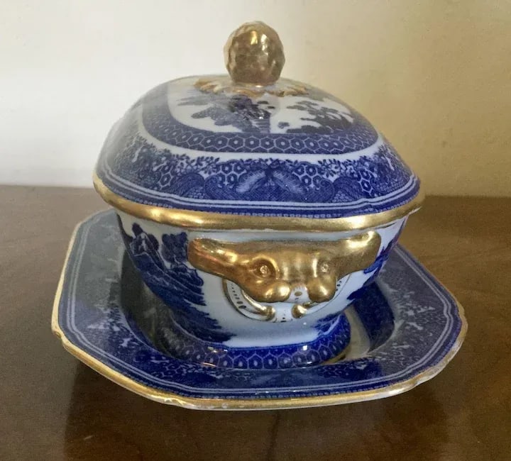 19th Century Copeland Spode Chinese Canton Style Blue & White Porcelain Sauce Tureen & Under Tray - - 7