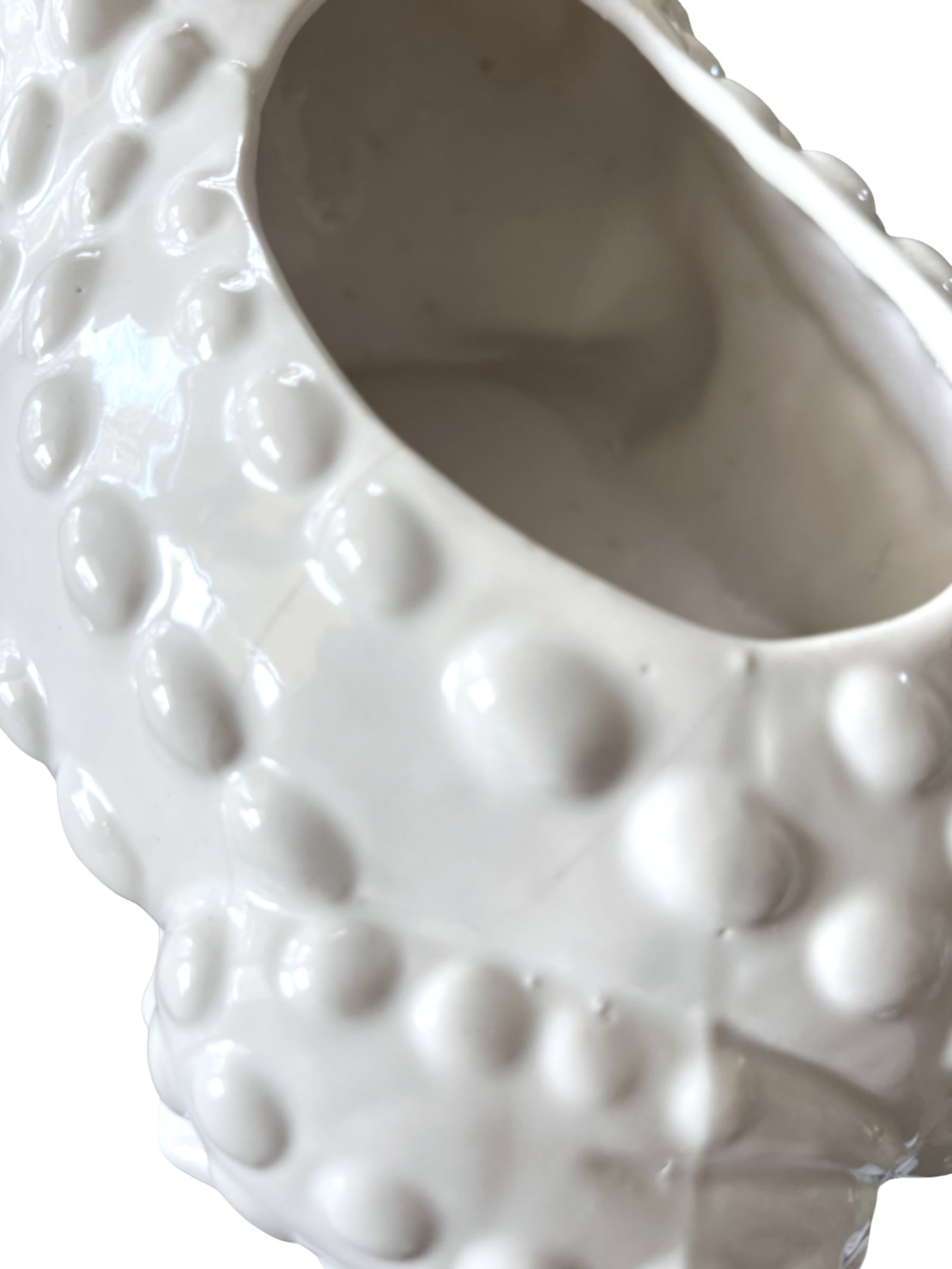 Large Vintage White Hobnail Ceramic Frog Planter - In the Style of Jean Roger, 1960s Sculptural Gard - 10