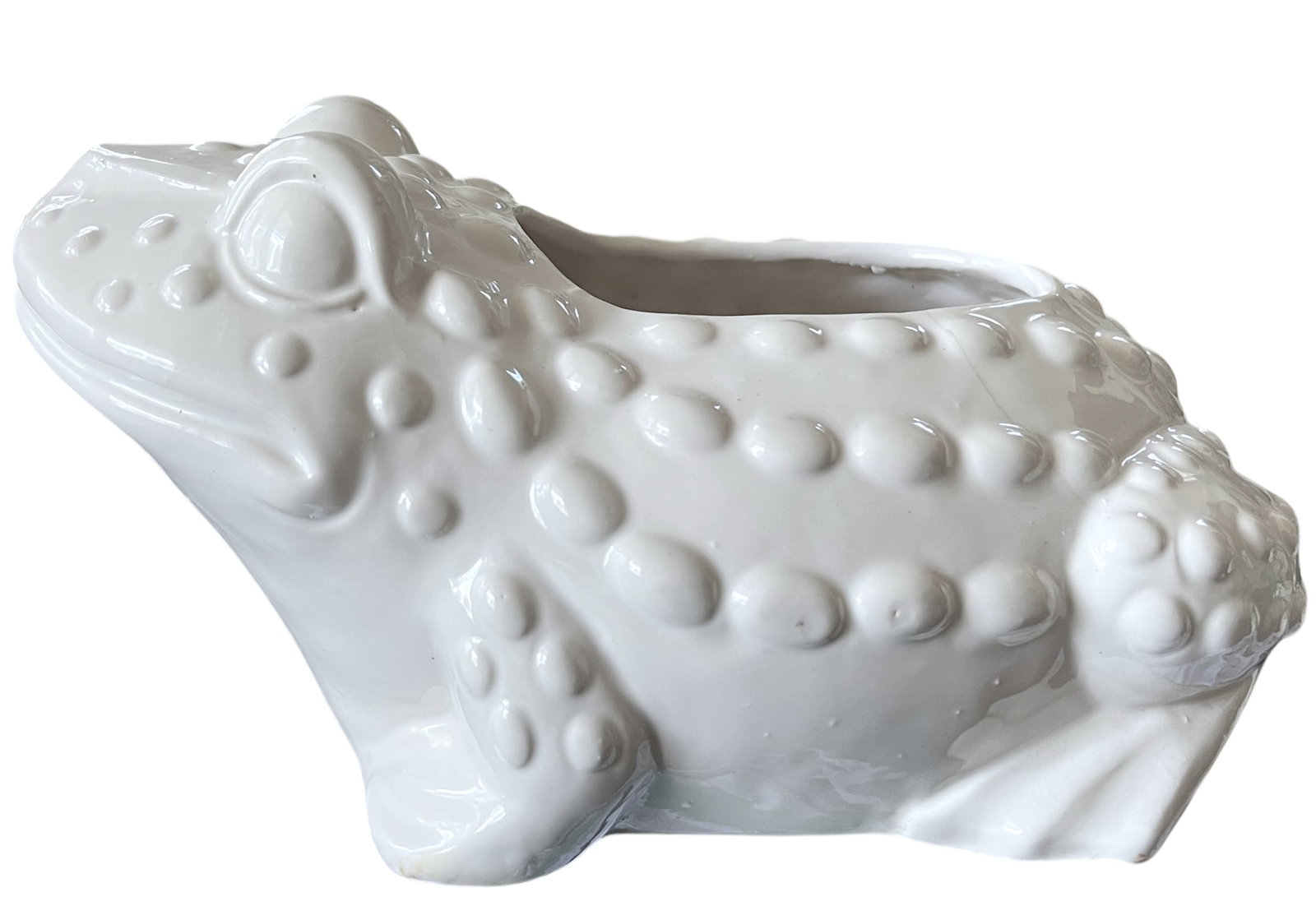 Large Vintage White Hobnail Ceramic Frog Planter - In the Style of Jean Roger, 1960s Sculptural Gard - 3